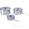 Kleine Medium Larget 3-delige Camping Pot Set